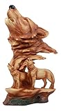 Ebros Faux Wood Three Howling Wolves Rocky Wildlife Scene Statue Decorative Lodge and Rustic Cabin Decor Sculptures and Figurines Wildlife Animal Wolves or Timberwolves Collectible Art Gifts