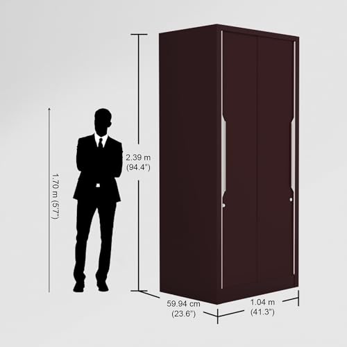 Image of Interio by Godrej Almirah Slide N Store Compact Plus 2-Door Steel Sliding Wardrobe for Clothes (Textured Shell Wine Red), 1-Year Warranty, 7 Shelves, 1 Drawer