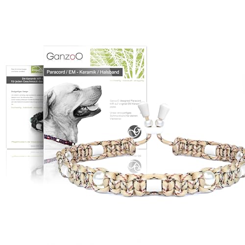 Ganzoo Collier pour Chien décoratif en Paracord 550, éléments EM en céramique Tubes EM Pipes et Perles, Taille L 52-64 cm, réglable avec bloqueur de...