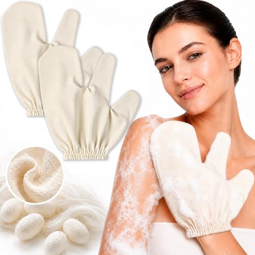 2PCS Garshana Gloves Raw Silk for Cellulite Massage & Dry Brushing Ayurvedic Gloves with Elastic Wrist for Stimulate Lymphatic System Improve Circulation Exfoliate and Detoxify Skin Mothers Day