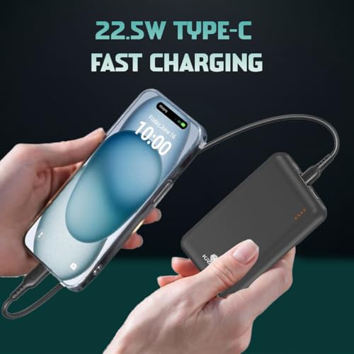 Image of Kratos Ultra Slim & Compact PowerBank 10000 mAh, 22.5W Fast Charging with USB A & Type C Connector, Compatible with Smartphones, Headsets, Smartwatch and Other Gadgets, BIS Certified Power Bank, Black