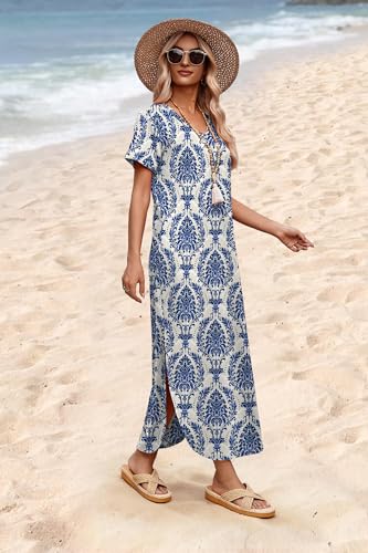 Image of WIHOLL Women's Summer Short Sleeve Dresses Maxi Dress Vacation Beach Sundresses 2026 with Pockets
