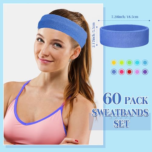 Image of Crowye 100 Pcs Neon Sweatbands Bulk 80s 90s Sports Headbands Colourful Tennis Headbands International Countries Sports Games for Men Women Competitions Glow Party