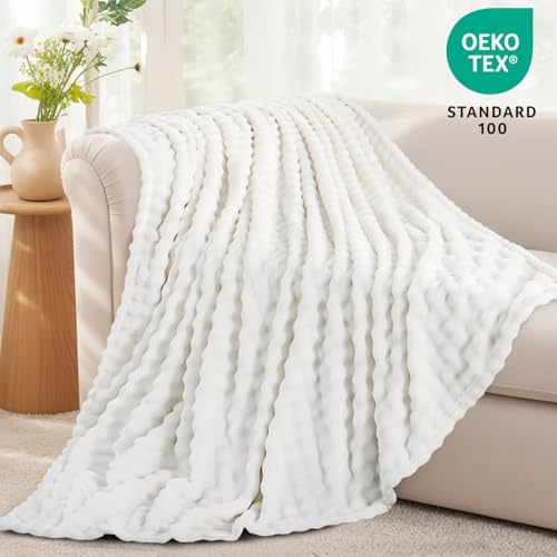 RUIKASI Bubble Decke Kuscheldecke Flauschig Weiß - 150x200cm Sofadecke & Couchdecke aus Plüsch, Warme Fleece für Wohnzimmer Deko Blanket… – Ansicht 4