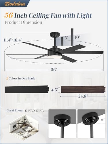 Image of Fanbulous 56 inch Outdoor Ceiling Fans with Lights, Dimmable 3CCT, Black