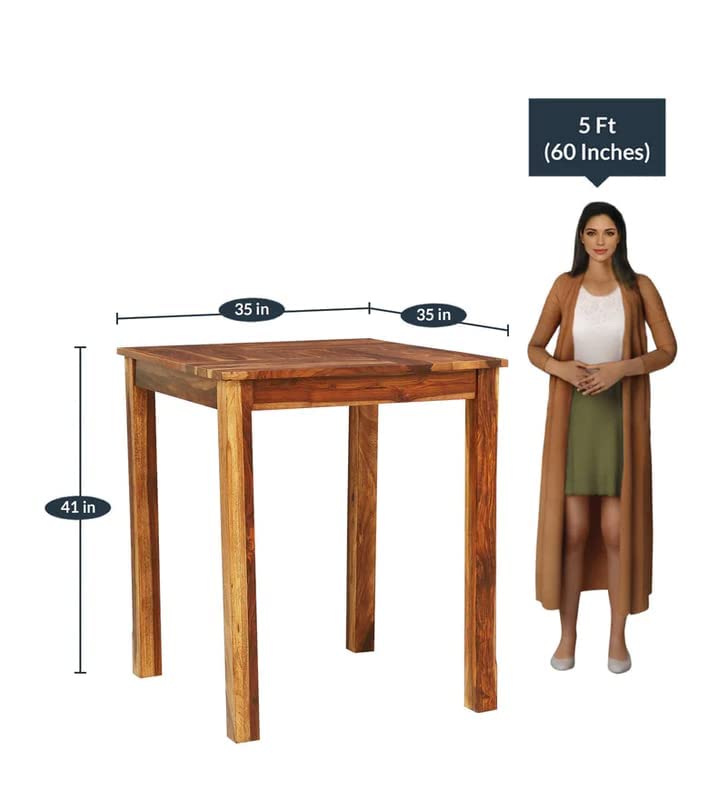 Image of Sheesham Wood Bar Counter with 2 Stools /High Bar Dining Table 2 Seater (Solid Sheessham Wood, 2 Seater, Rustic Teak Finish)