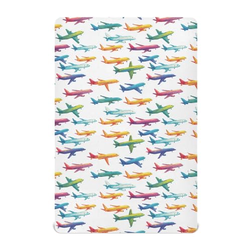 Image of Caikeny Fitted Crib Sheet for Boys Girls Airplane Colored Baby Crib Sheets Bassinet Sheets Crib Mattress Bed Sheets for Toddler Newborn Infant 27 x 39 in