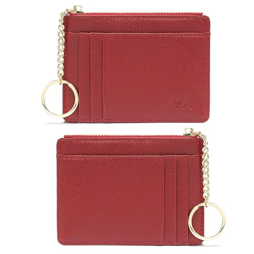 Image of Slim Minimalist RFID Blocking Leather Wallets Credit Card Holder Case Money Clip Pocket Wallet Coin Purse Keychain Travel Clutch Handbag Pocket Pouch Holster Gifts for Women Men (Red)