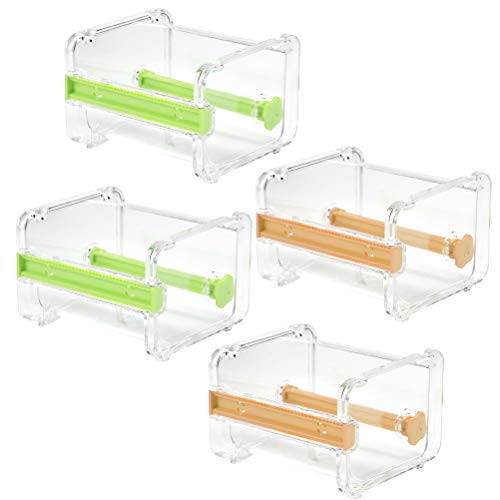 YOTINO Washi Tape Dispenser, Washi Dispenser ,Transparent Acrylic washi Tape Holder Organizer Dispenser with Cutter for Desk, 4 Pack (Green and Orange)