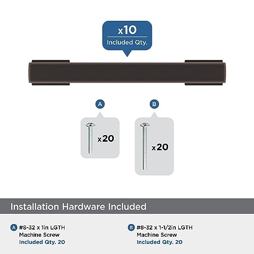 Image of Amerock 10 Pack 3-3 /4 inch Triomphe Oil-Rubbed Bronze Drawer Pull | 3-3 /4 inch (96mm) Center-to-Center Mounting Distance and 4-13 /16 inches Overall Length, Durable Zinc Cabinet Hardware