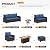 VICLLAX 8 Pieces Patio Furniture Set with Rattan Fire Pit Table, Outdoor Conversation Set Includes 3-seat Sofa, 2 Swivel Outdoor Chairs with Side Table, Patio Loveseat and 2 Ottomans, Blue Cushion