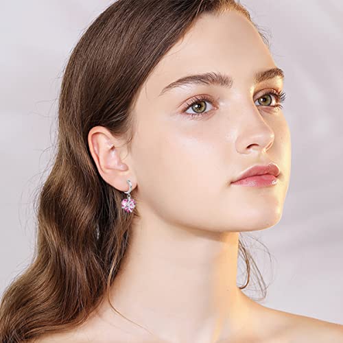 Aoboco Heart Crystal Dangle Earrings, Sterling Silver Hoop Earrings For Women Love Knot Jewelry Gifts For Her (10-Pink) #TOP2