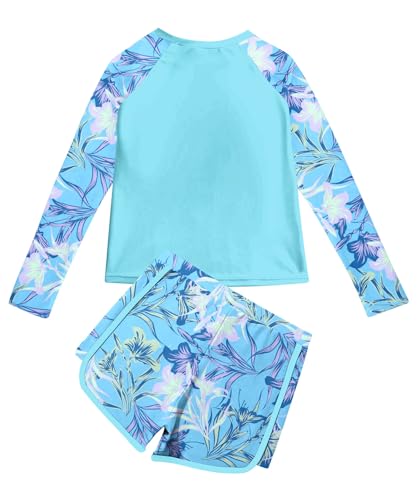 Image of Vogseek Girls Rash Guard Swimsuits 2 Piece Bathing Suit UPF 50+ Summer Swimwear Size 7-12T