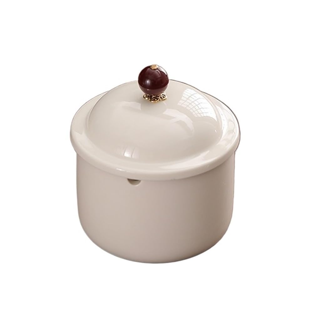 Desk Decor Ashtray with Lid Ceramic Material Round White for Hotel Living Room Desktop Office