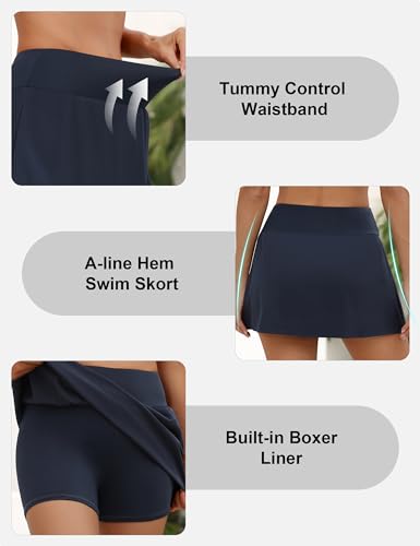 Rocorose Women's Swim Skirt High Waisted Tummy Control Flowy Bathing Suit Bottom with Pockets4