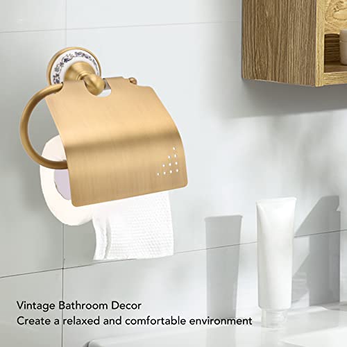 Paper Towel Holder, Toilet Paper Holder Wall Mount Toilet Paper Roll Holder with Cover Brass Bathroom Toilet Paper Holder for Home - Image 2