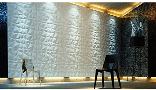 Image of 3D PVC Wall Panels - White Color Diamond Design Stone Style Wall Poster, Wallpaper, PVC for Bedrooms, Living Room, Kids Room Home Decor Stickers (50 x 55cm)
