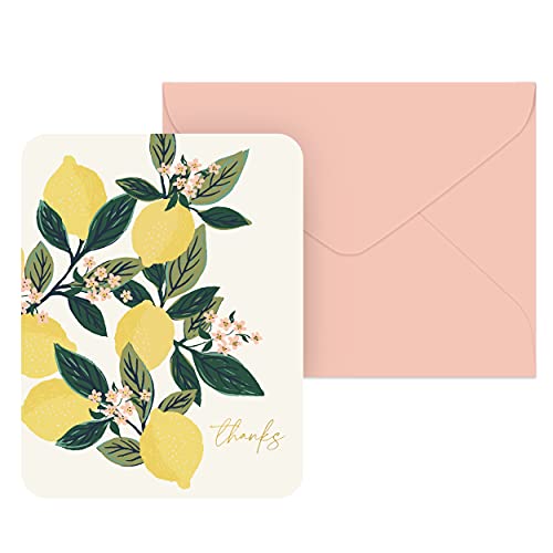 Image of Studio Oh! Artisan Note Cards Set, 8 Blank Cards and Envelopes, 4.25 inch x 5.5 inch, 260 GSM Textured Art Paper Weight, Greeting Card with Artwork for Birthday, Thank You Notes, Wedding, Lemon Tree