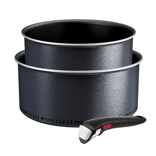 Tefal Ingenio Enjoy, Lot de 3pièces, Casseroles légères, Technologie Light Tech, Poignée amovible, Revêtement Titane, L7239302