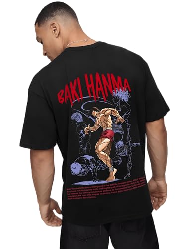Image of Ran Eleven Baki Hanma Oversized T-Shirt for Men | inchBaki Hanma inch Front Silhouette & Full Character Graphic Back | 100% Cotton | Anime Streetwear & Casual Wear