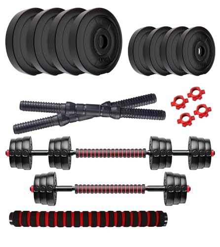 Image of Amazon Brand - Symactive PVC 30 Kg 3 | in | 1 Convertible Dumbbells Fitness Kit for Full Body Workout (2.5x4 + 5x4 Kg PVC Weight | 14'' Dumbbell Rods Pair & Nuts | 1 Cushioned Connector Rod)