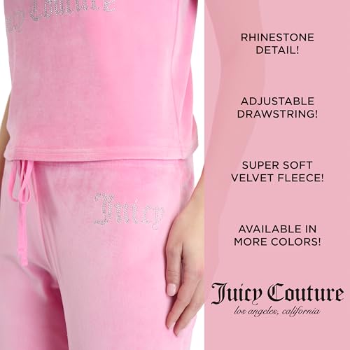 Image of Juicy Couture Women's 2 Piece Velvet Fleece Short Sleeve Shirt and Pants Lounge Sleepwear Set