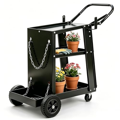 Heavy-Duty 3-Tier Welding Cart with 360 Swivel Wheels and Safety Chains - Rolling Trolley for Secure and Convenient Welding Equipment Storage