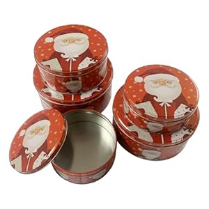 Set of 5 Christmas Cookie Tins Round Nesting Boxes with Lids for Gift Giving, 5 Sizes Holiday Containers Cake Candy Jars Circular Metal Boxes, Presents for Xmas Festive–Red Santa Set of 5 Christmas Cookie Tins Round Nesting Boxes with Lids for Gift Giving 5 Sizes Holiday Containers Cake Candy Jars Circular Metal Boxes Presents for Xmas FestiveRed Santa