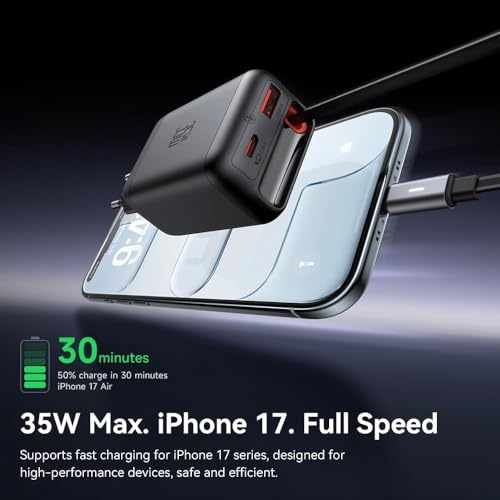 Image of Mcdodo USB C Charger 35W Fast Charger GaN with Built-in Retractable Cable 3 in 1 (3 Ports), Compatible with iPhone 17 Pro Max /16 /15, MacBook, Galaxy S25 /S24 Ultra, iPad, Switch
