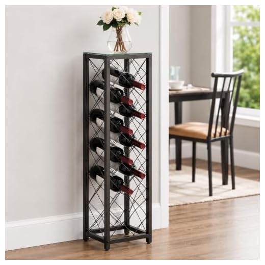 Kings Brand Furniture – Metal with Glass Top Shelf Free Standing Wine Rack Storage Tower, Pewter