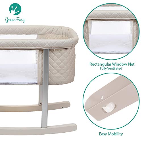 image for Green Frog Baby Bassinet Cradle Includes Gentle Rocking Feature, Great