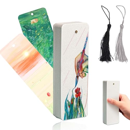 Guyode 50 Piezas Papel Acuarela Blanco y 50 Borla Marcapaginas Personalizado Se Puede Colgar 5x15 Cm Puntos de Libro para Pintura Acuarela DIY Dibujo Fabricación Marcapáginas