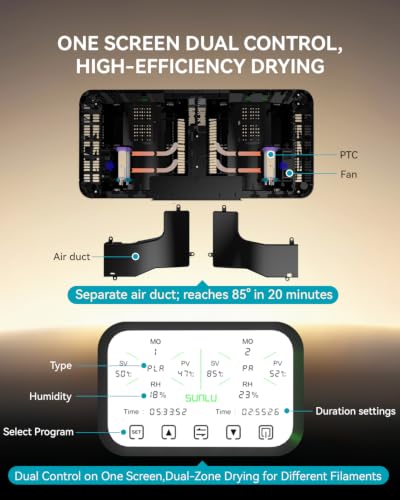 Image of SUNLU 3D Printer Filament Dryer S4 Pro,Dual-Zone Temp Control,Black | up to 85C,380W PTC Heater,Annealing,Auto Humidity Control,for ABS /PLA /PETG /Nylon