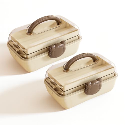Image of KiZY Girl Kid Hair Accessories Storage Box | Hair Ties-Clips, Bow-Ribbon-Headband, Jewelry Organizer | Portable Case | Available in Multiple Design-Color. (Pack of - 2, Kid Brown)
