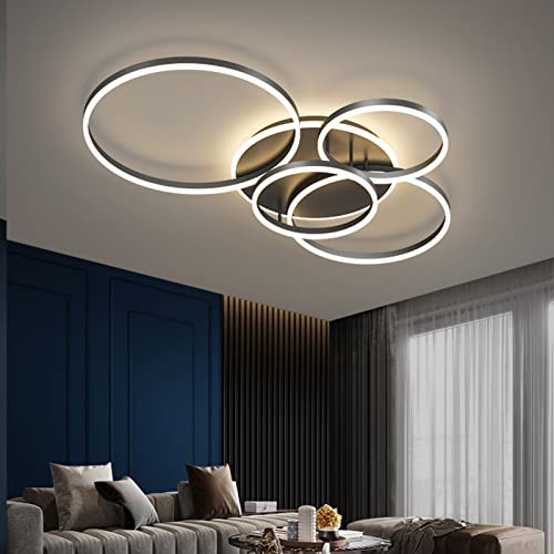 Lustre LED pour salle à manger : plafonnier géométrique noir à télécommande