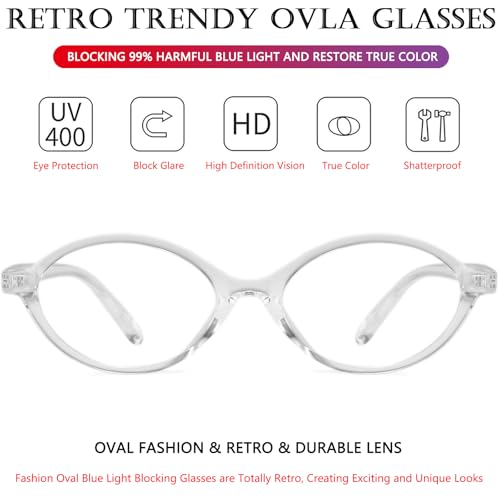 Image of AIEYEZO Small Oval Blue Light Glasses for Women Fashion Retro TR90 Oval Frames Computer Screen Glasses (Clear)