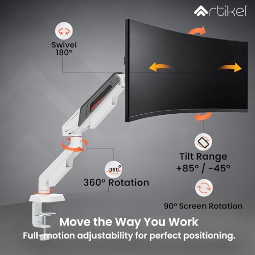Image of ARTIKEL Armour Monitor Stand for Desk Mount Adjustable Spring Assisted Single vesa Monitor arm for Table with Full Motion arm with C Clamp Grommet Mounting Base Computer Monitor Stand Upto 40 inches