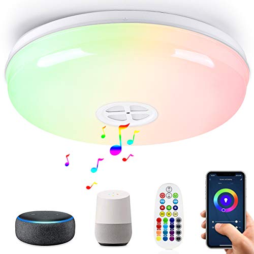 LED Smart Ceiling Light Fixtures 24W Wifi Flush Mount light with Bluetooth Speaker,Compatible with Alexa 