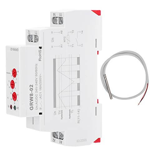 Termostato Digital, Relé De Control De Temperatura Instalación En Riel DIN con Sonda De Prueba GRW8-02 CA/CC 24 V-240 V con Sonda De Prueba Terminal De Alimentación L-N Instalación En Riel DIN, R