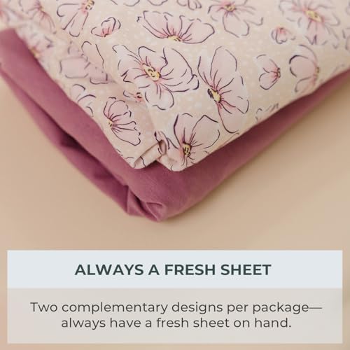 Image of Pobibaby 2 Pack Pack N Play Sheets for Girls - Premium Cotton Blend Fitted Playard Sheet, Soft Breathable Mini Crib Sheets Girl, Playpen Mattress Cover for Standard Travel Playards 38x26 (Blossom)