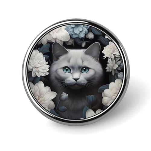 バッジ 円形 徽章 花の中に隠れて猫 缶バッジ 胸章 ピンバッチ ボタンブローチ 25mm おしゃれ ネクタイピン コレクション バッグ飾 帽子 胸飾り かばん掛け 工芸品 取付簡単 男女兼用 プレゼント