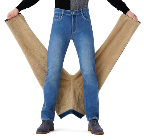 Men's Sherpa Fleece Lined Jeans Winter Thermal Pants with Stretch Denim Business Casual Straight
