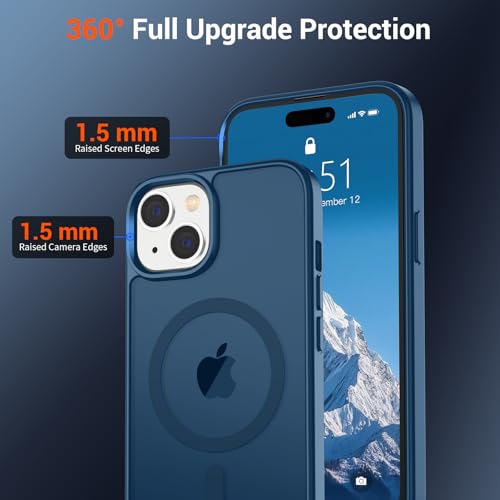 Image of SUPFINE Magnetic for iPhone 15 Case (Compatible with MagSafe) (Military Grade Drop Protection) Slim Translucent Matte Shockproof with Anti-Fingerprint Phone Case,Deep Blue