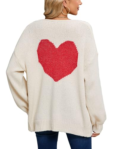 Image of Women's Tie Cardigan Sweaters Long Sleeve Chunky Knit Big Cute Heart Sweater Coats Apricot Mediuml