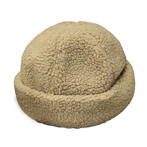 GRABAGECAN Adjustable Retro Rolled Hat Brimless Lambswool Hat Warm Trend Outdoor for Skiing Hiking Camping Beige
