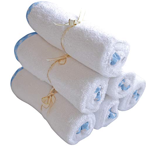Image of Channing & Yates - Premium Baby Washcloths - (6-Pack) Organic Baby Wash Cloths - Thick, Soft, Plush - Great for Eczema - Face Washcloths (Blue on White)