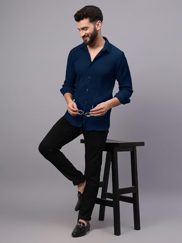 Image of FILO HEVIS Men's Casual Button Down Popcorn Shirts Stylish Long Sleeve Linen Textured Beach Summer Shirt