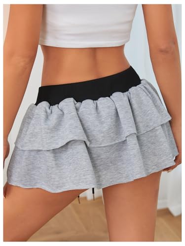 MakeMeChic Women's Y2K Ruffle Double Layered Mini Skirts Elastic Waist Drawstring Flare Skirt2
