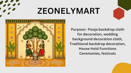 Image of roka Ceremony Decoration Backdrop | Wedding Ceremony Backdrop | Ethnic Indian Yellow Backdrop with Two Women, Tree, and Banana Leaves 8x8 Feet | varalakshmi Pooja Backdrop