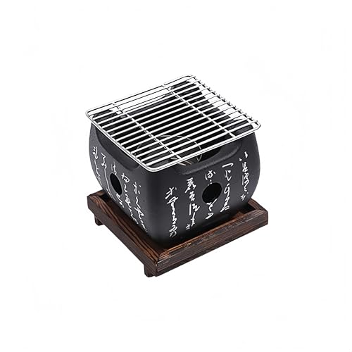 VZXグリル、七輪、調理、アルミ、卓上七輪コンロ、室内アルコールコンロ、角型、金網、家庭用、木製ベース、火鉢型焼肉焼き鳥たこ焼き用パティオ缶 (ストーブ,中サイズ)